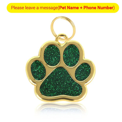 Personalized Glitter Paw Custom Engraved Pet Tag