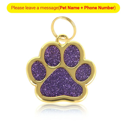 Personalized Glitter Paw Custom Engraved Pet Tag