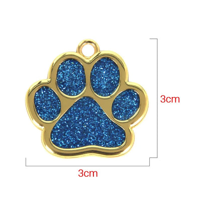 Personalized Glitter Paw Custom Engraved Pet Tag