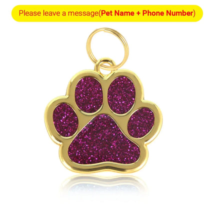 Personalized Glitter Paw Custom Engraved Pet Tag