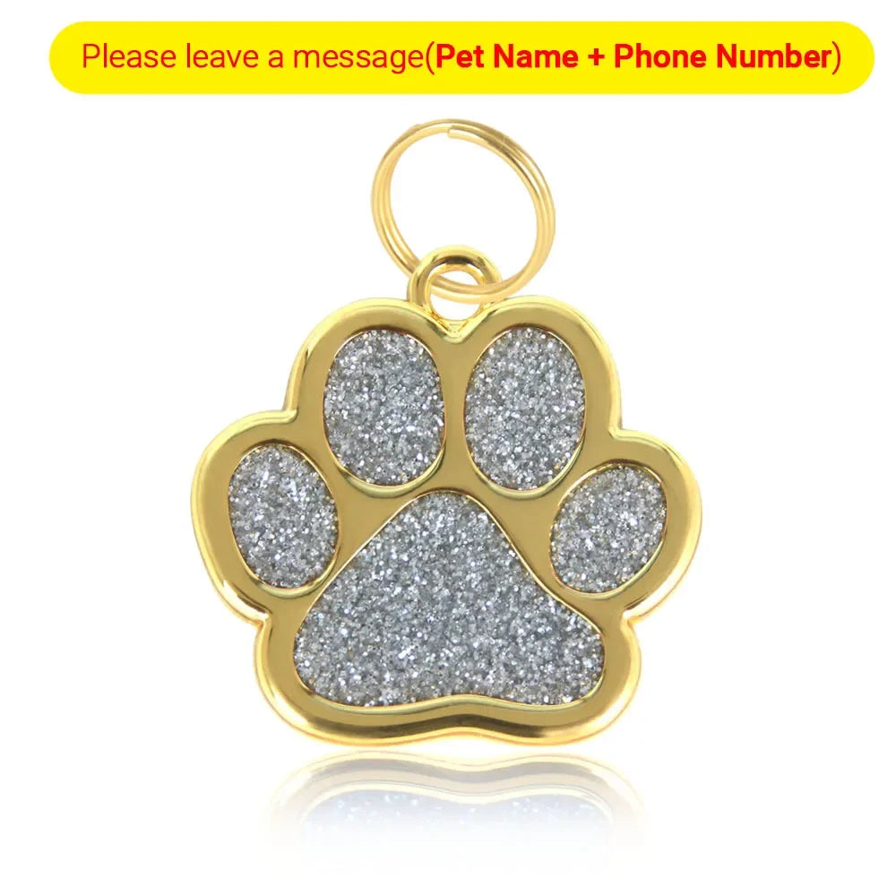 Personalized Glitter Paw Custom Engraved Pet Tag