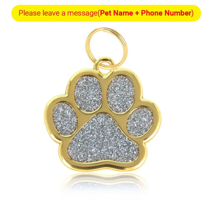 Personalized Glitter Paw Custom Engraved Pet Tag