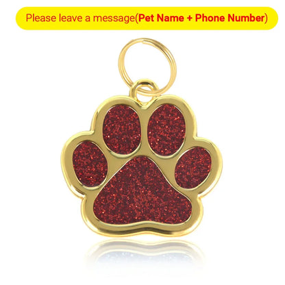 Personalized Glitter Paw Custom Engraved Pet Tag