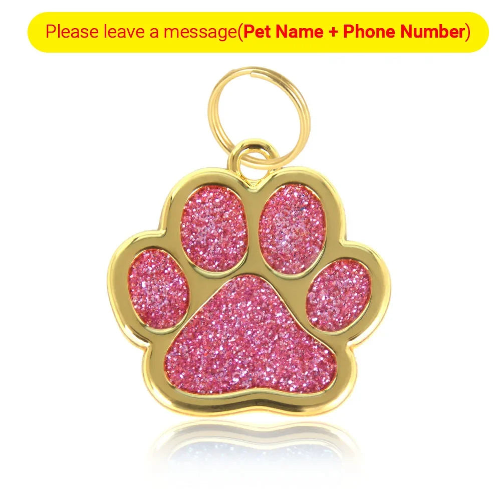 Personalized Glitter Paw Custom Engraved Pet Tag