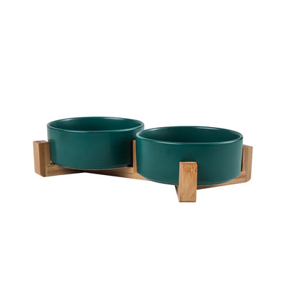 Premium Ceramic Pet Bowl Dish with Wood Stand