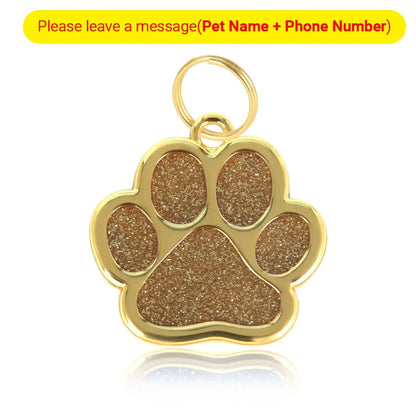Personalized Glitter Paw Custom Engraved Pet Tag
