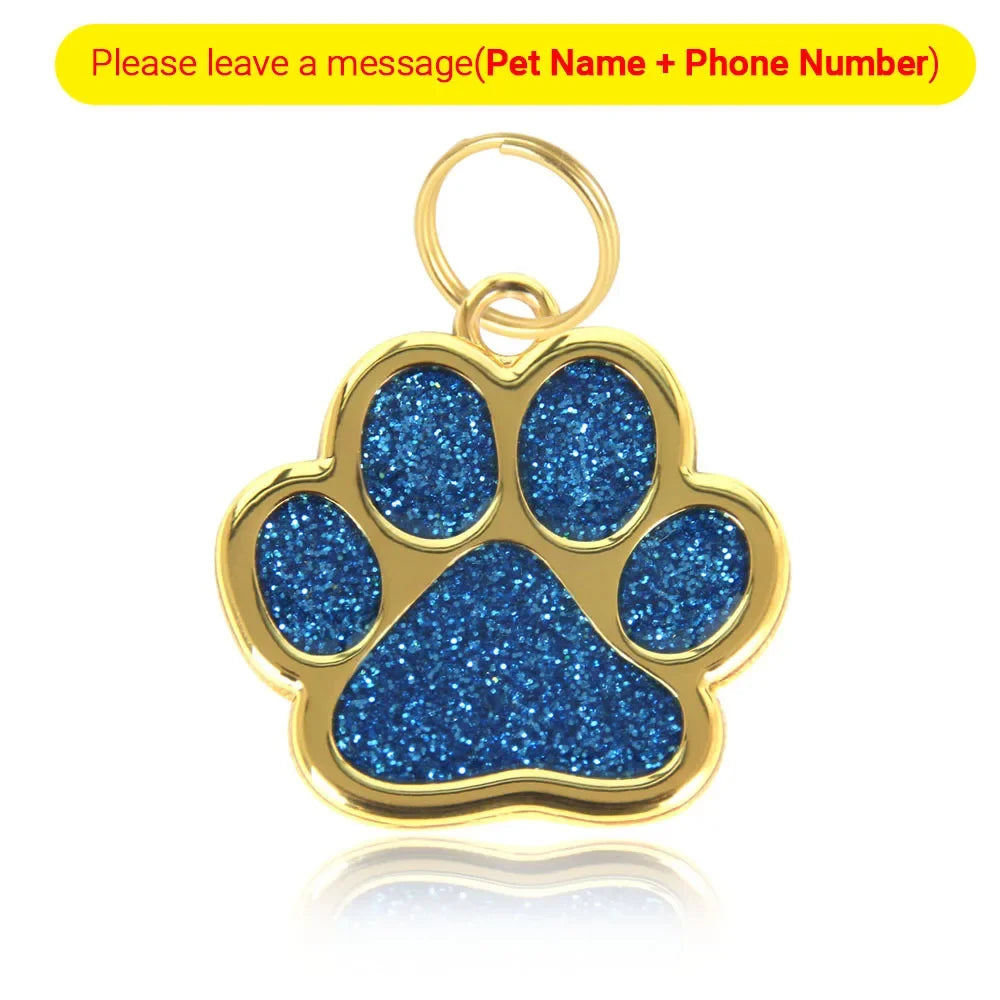 Personalized Glitter Paw Custom Engraved Pet Tag