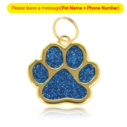 Personalized Glitter Paw Custom Engraved Pet Tag